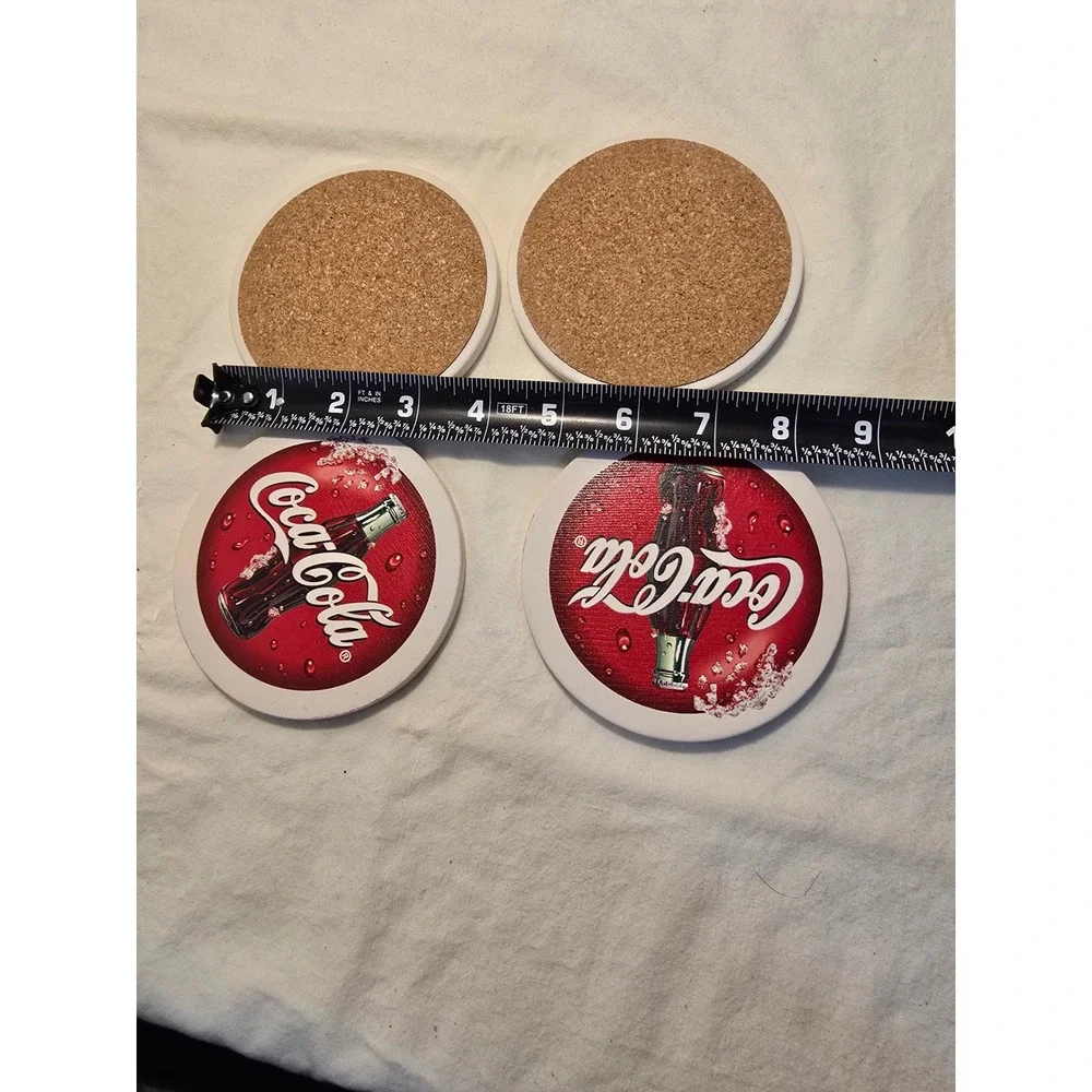 Coca-Cola Ceramic Drink Coasters Set of 4 Red Logo Cork Backing 4
